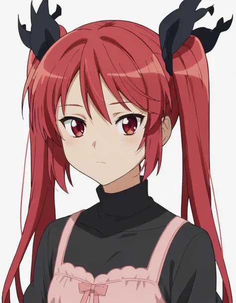 score_9, score_8_up, score_7_up, best quality, masterpiece, anime screencap, anime coloring, 1girl, solo, looking at viewer, upper body, (simple background, solid white background:1.3), <lora:cthuko-nyarukoPDXL:0.8>, cthuko, long hair, twintails, hair ribbon, black shirt, pink dress, closed mouth