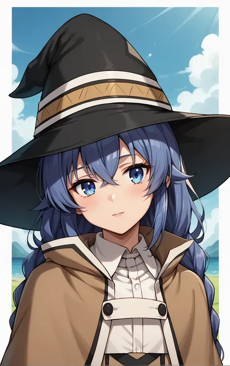 score_9, score_8_up, score_7_up, BREAK
MainOutfit_RoxyMigurdia_ownwaifu, 
1girl, blue eyes, blue hair, mage staff, roxy migurdia, wizard hat, long hair, witch hat, hair between eyes, black headwear, braid, brown cape, crossed bangs, twin braids, bangs, lon...