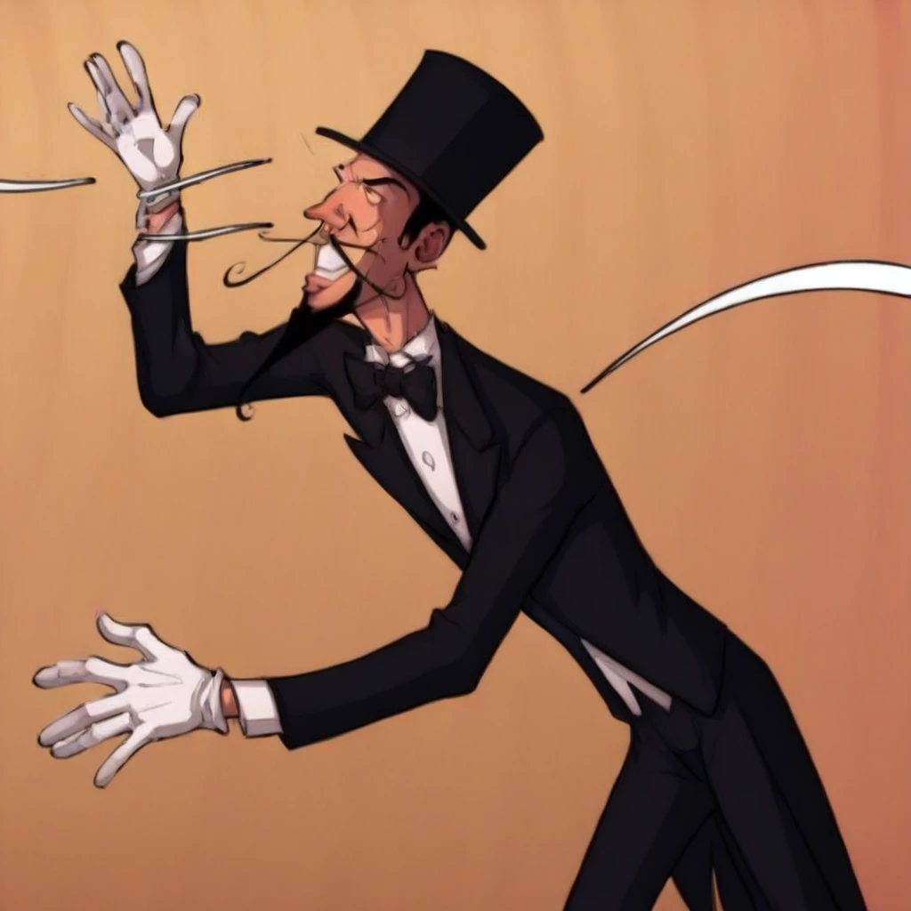 JabMordrid, top hat, mustache, facial hair, black hair, bowtie, formal, white gloves