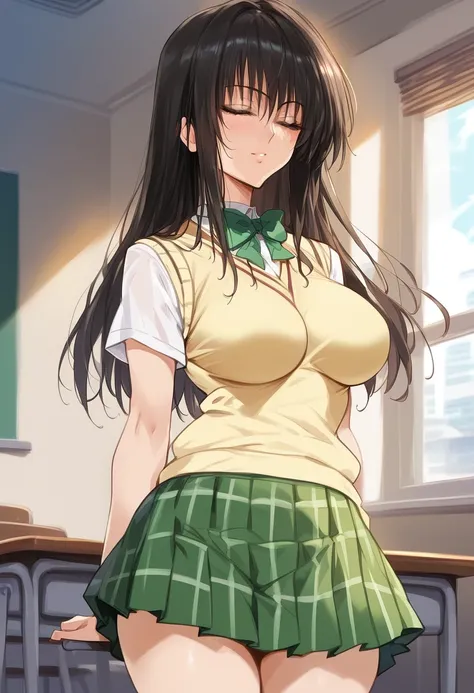 score_9, score_8_up, score_7_up, score_6_up, score_5_up, score_4_up, masterpiece, best quality, BREAK,
1girl, indoors, <lora:Kotegawa_Yui_TLR_pony:1> kotegawa_yui, long hair, black hair, breasts, school uniform, sweater vest, skirt, <lora:Mikayori_Style:1...