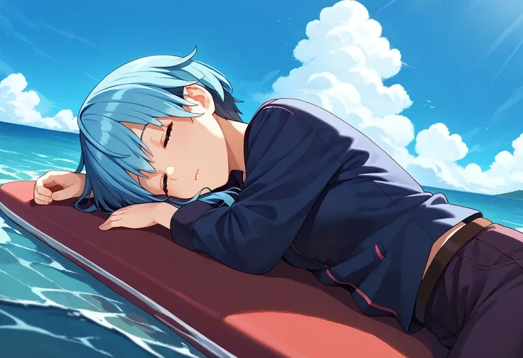 score_9, score_8, score_7, source_anime, minazuki (kancolle), sleeping, ocean