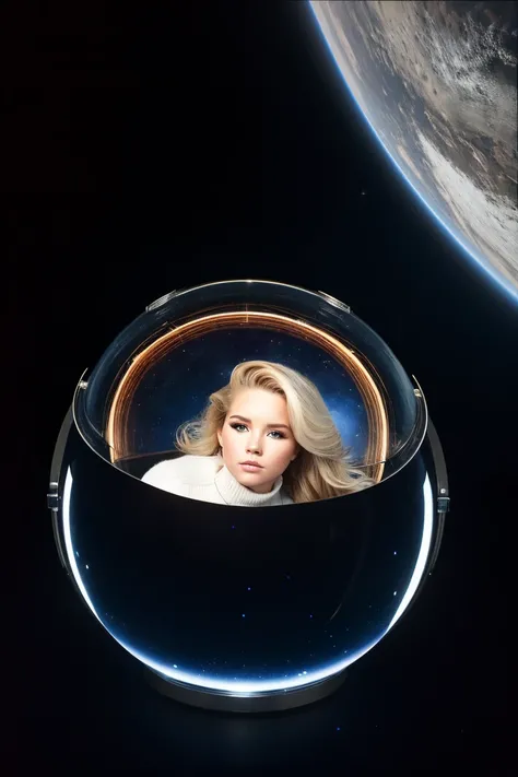 a photo of All13R0s3_HM-144, a woman, wearing turtleneck and long pants, 200mm, Space Station, High-tech environment with zero-gravity corridors, advanced controls, sleep pods, and cosmic views., (epiCPhoto), (looking_at_viewer:1.1), OverallDetail, SkinHai...