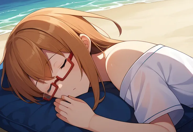 score_9, score_8, score_7, source_anime, mochizuki (kancolle), glasses, sleeping, ocean