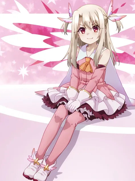 detailed background, shiny skin, rating safe, posing, 
<lora:illya.pony:1>,
illya,
sit, shoes, legs behind, smug,