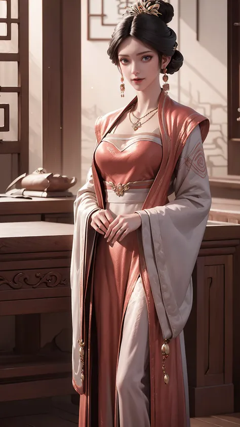 masterpiece,best quality,official art,extremely detailed CG unity 8k wallpaper,[light rays],light particles,CG,8K,
1girl,jewelry,solo,earrings,necklace,black hair,hair ornament,closed mouth,chinese clothes,dress,full body, 
<lora:ç»èå¶é :0.2>,<lora:è®...