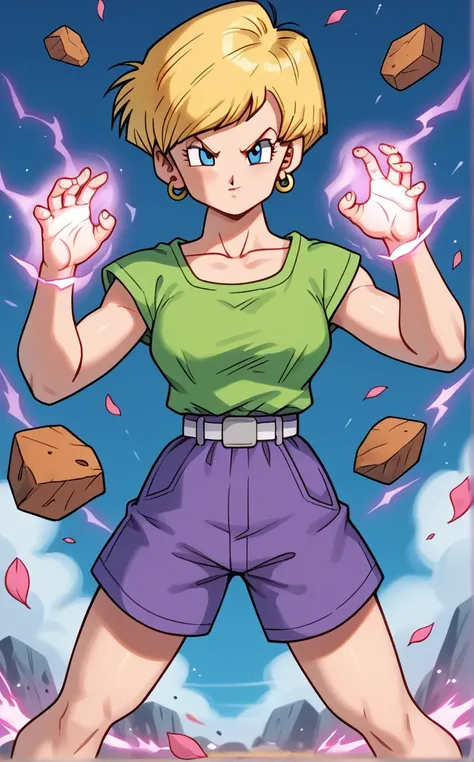 score_9, score_8_up, score_7_up, aura, powering up, energy, fighting stance, serious, debris, aura, powering up, energy, fighting stance, serious, debris, falling petals, <lora:PONYXL_DragonBall_Erasa_ownwaifu:1>, BREAK GreenShirt_DragonBall_Erasa_ownwaifu...