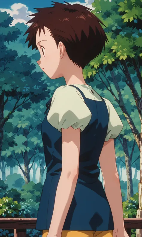 score_9, score_8_up, score_7_up, 1girl, solo, source_anime, pkmArielle, short hair, brown hair, solo, short  short sleeves,  brown eyes<lora:pkmArielle:1> from behind,