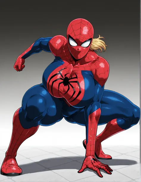 Taitara, solo, spider-man, spider-man mask, superhero landing,
huge breasts, 
<lora:Amazon_IL:1>