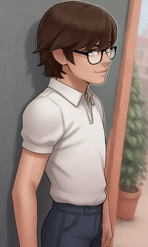 score_9, score_8_up, score_7_up, source_anime, anime illustration, masterpiece, best quality, lots of details, detailed background, outdoors, cover page, cover, textured, detailed, BREAK
1boy, solo, 18 years old, adult, boycassie, glasses, brown hair, shin...