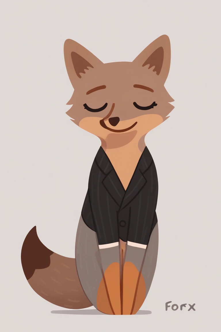 Score_9, Score_8_up, Score_7_up,ffxes  ,1girl , fox , furry , brown fox , animal , animal_focus , animal_anatomy , solid eyes , black eyes ,solo , simple background , closed eyes, full_body  , black suit