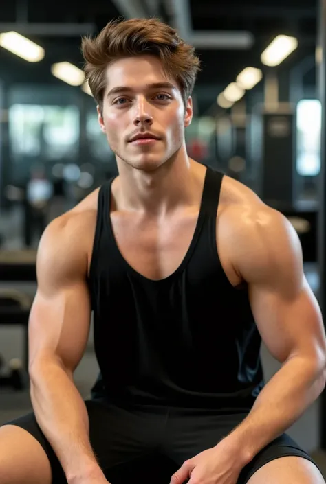 Froy Gutierrez. The image is a high-resolution photograph of Froy Gutierrez with tousled, light brown colour, styled in a messy, casual manner. The man has a fair complexion with a light stubble and a strong jawline. He has a fit, athletic build, with a we...