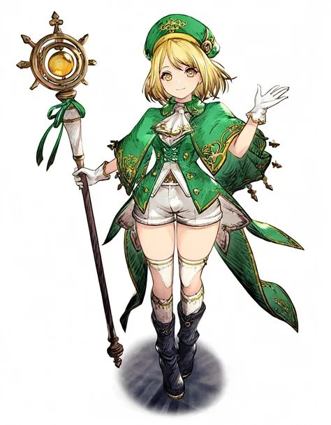 <lora:GAME_STYLE_ffbrave-000014:1>,
airbrush (medium),
BREAK
solo, 1girl, gloves, blonde hair, white gloves, white background, green capelet, staff, simple background, standing, yellow eyes, socks, full body, hat, looking at viewer, kneehighs, boots, smile...