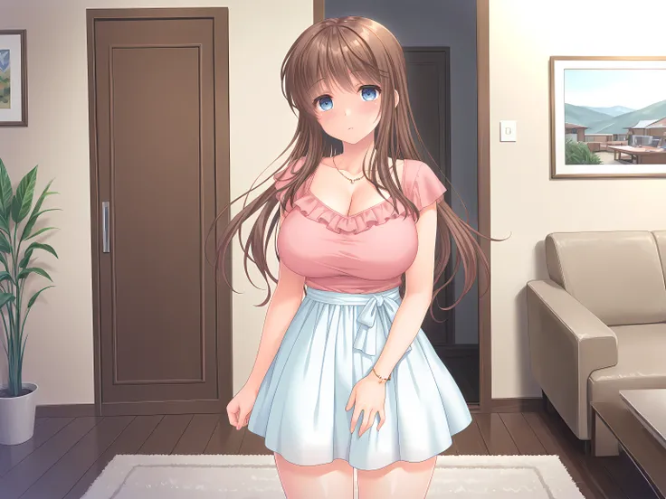 1girl,seina,casual outfit,standing,living room,indoors,large breasts,long hair,<lora:Kururugi_Seina_-_Memory_Blue:0.8>,, masterpiece,best quality,amazing quality,