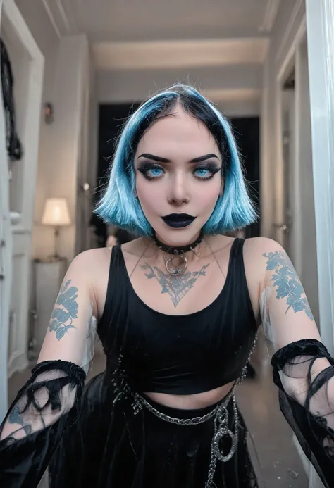 <lora:Thicc_Goth_Gf:1>photo  thicc goth gf, tattooed thick gothic woman, 1girl, multi colored eyes, Royal blue hair, subsurface scathering, depth of field, skin pores, detailed skin, masterpiece, best quality, newest, absurdres, highres, feeling, impact, v...