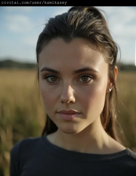 This is a high-resolution photograph of poppy_drayton with a striking, close-up portrait style. She is of Caucasian ethnicity, with fair skin and delicate features, including full lips and a small nose. Her dark, long hair is pulled back into a sleek ponyt...