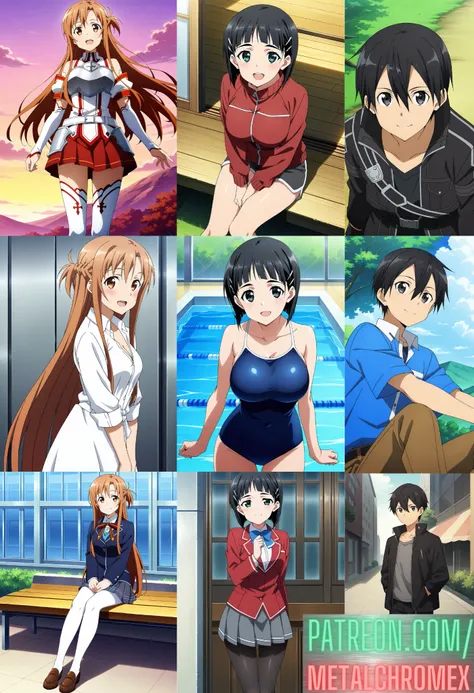 Asuna Yuuki, Suguha Kirigaya, and "Kirito" Kazuto Kirigaya (Over 75 tagged outfits! Sword Art Online) - Pony + Illustrious - Commission!