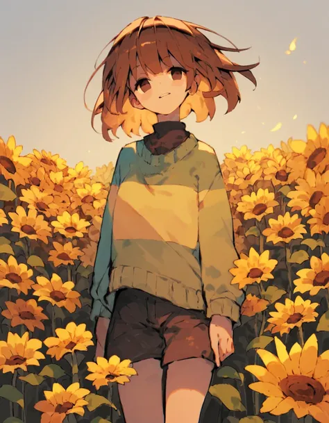 score_9, score_8_up, score_7_up, score_6_up, score_5_up, score_4_up, <lora:Chara_undertale:1>, chara_undertale, brown hair, meadow of sunflowers