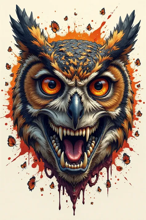 SKULL OWL DETAILED LINE, Illustration style, print ready vector t-shirt design, SCARY skull owl illustration, DIGITAL PAINTING, professional vector, high detail, t-shirt design, graffiti, bright COLORS, highly detailed, pen and ink bold drawing, perfect co...