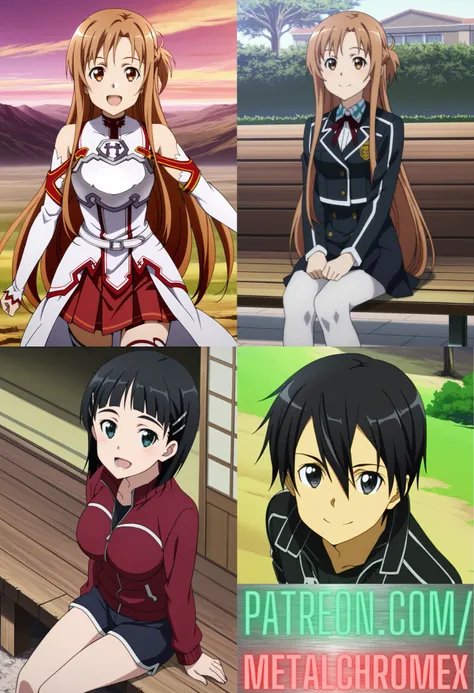 Asuna Yuuki, Suguha Kirigaya, and "Kirito" Kazuto Kirigaya (Sword Art Online)