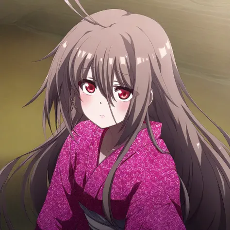 very awa,masterpiece, best quality, good quality,anime coloring, game_CG,1girl,Rosette_Savigny_DEEP_ONE,brown hair,long hair,red eyes,ahoge,straight_hair,kimono