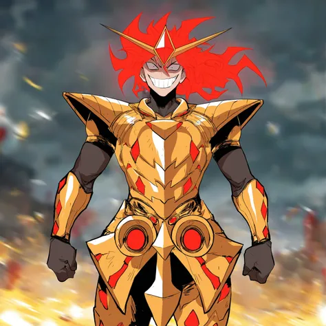 masterpiece, gold armor, hardcorelevellingwarrior, gold headwear, 1boy, evil smile, red hair, glowing hair, cowboy shot
<lora:XL_hardcorelevellingwarrior_noobaiXLNAIXL_epsilonPred11_type3_v2:1>