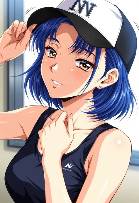 masterpiece, best quality, newest, highres, uncensored, 1girl, yokota mamoru style,motion lines,Very straight nose，slim,slender face,perfect nose,torogao,looking at the viewer,seductive smile
Misuzu Yuuka,Blue Hair, Hair Parted to Side, Shoulder-length Hai...