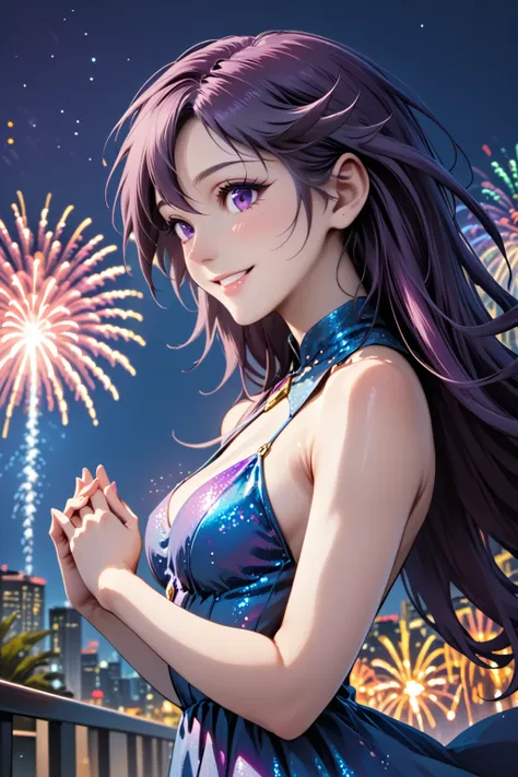 score_9, score_8_up, score_7_up, masterpiece, high quality, extreme detail, absurdres, (detailed skin texture) BREAK realistic
<lora:VioletPonyLora:1>violet, long hair, violet hair, blue dress, sparke, sequin, fireworks, night, blush, smile, hands together...