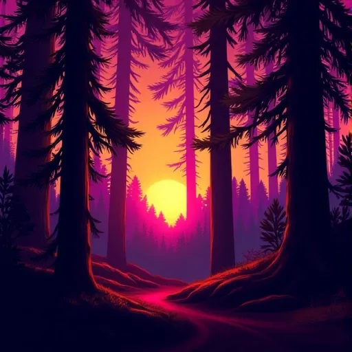 A forest at sunset, neonplat