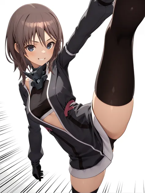 masterpiece,best quality,amazing quality,
solo,1girl,
<lora:yuuto_ilxlv1.4:1>,yuuto,brown hair,Blacksmith_y,long_sleeves,open jacket,black gloves,black turtloptop,black sports bra,black gloves,zettai ryouiki,black_thighhighs,
<lora:Fixhands_anime_bdsqlsz_V...