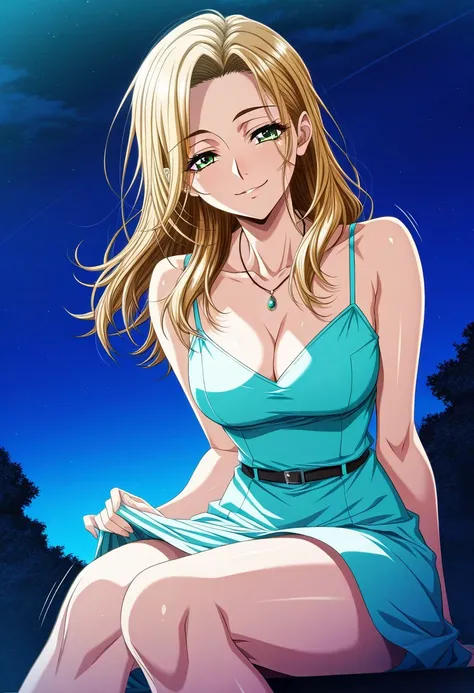 masterpiece, best quality, newest, highres, uncensored, 1girl, yokota mamoru style,motion lines,Very straight nose，slim,slender face,perfect nose,torogao,looking at the viewer,seductive smile
Yuuki Sayaka,Blonde Hair, Long Hair, Shoulder-length Hair,Green ...