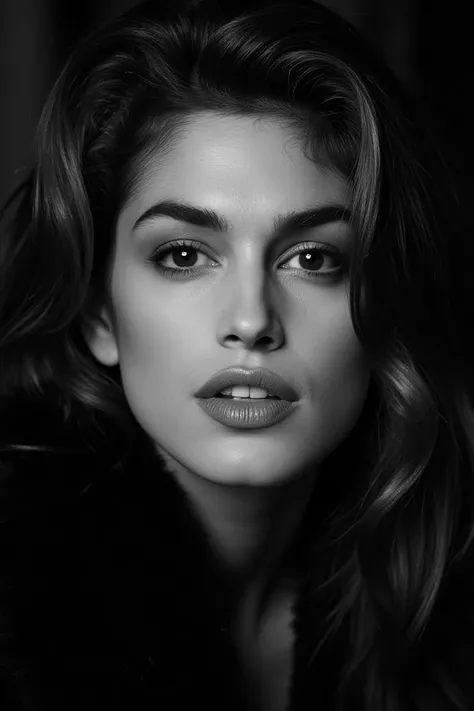 black and white portrait inspired by Peter Lindberghs photographic style, a woman looking directly into the camera with an intimate and deep expression.,cindycflx
