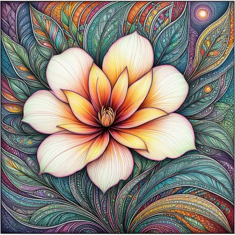 An intricately detailed drawing of a variegated flower.

An artistic drawing in vivid color pencil. Bold lines. A complex geometric background, like stained glass.

<lora:LineDrawing02_CE_XL_300-OT:0.6> lndrwngCE_style
