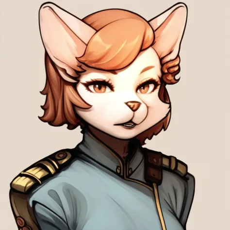 score_9,score_8,score_7,score6_up, furry female, furry, canelle_muscat_fuga, lt_muscat, cannelle_muscat, cannelle_muscat_fuga, cat girl, 1girl, solo, animal ears, short hair, looking at viewer, simple background, brown eyes, upper body, parted lips, breast...