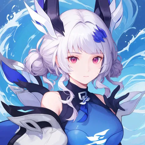 score_9, score_8_up, score_7_up,liliana _wave, 1girl, white hair, purple eyes, thighhighs, gloves, dress, black thighhighs, blue dress, blue gloves, hair ornament, bare shoulders, sleeveless, fox ears, 1girl, solo, dress, thighhighs, blue dress, gloves,