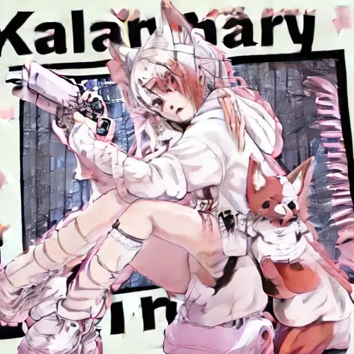 shoes, weapon, nail polish, ?, tongue, socks, gun, bandaid, sitting, bandages, tongue out, puffy long sleeves, facing away, fox ears, full body, looking at viewer, white hoodie, holding, sketch, handgun