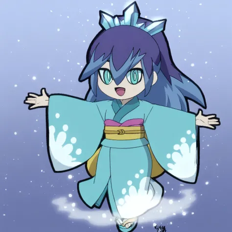 1girl, two-tone hair, kimono, purple hair, solo, Blizzaria (Yokai Watch)