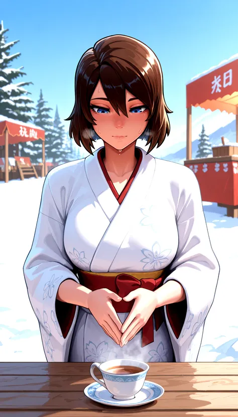 <lora:SkyeFort3_epoch_9:0.75> skye_fort, white_kimono, teacup, snow, summer_festival,, masterpiece,best quality,absurdres, amazing quality