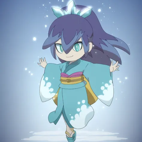 purple hair, solo, Blizzaria (Yokai Watch), two-tone hair, 1girl, kimono