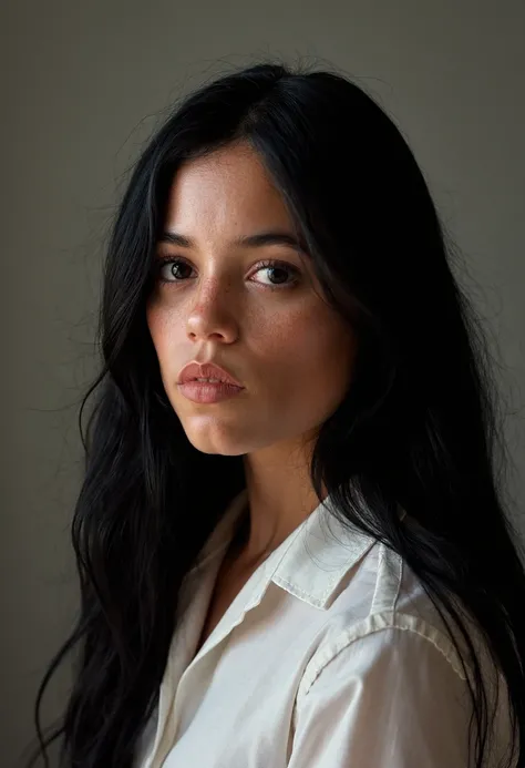 {    "T5": "A high-quality, color photo of Jenna Ortega, a 25-year-old woman, taken by photographer Tom Ang. The image is a serious headshot, shot with a medium format camera using Kodachrome film, and an aperture of f/8 to ensure a sharp focus on Jennas f...