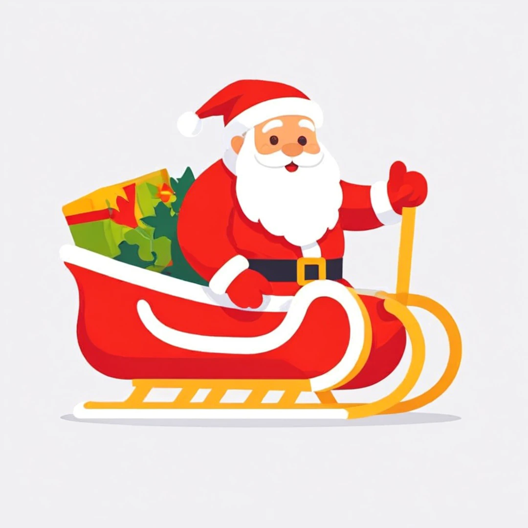 color icon, santa claus on sledge, 