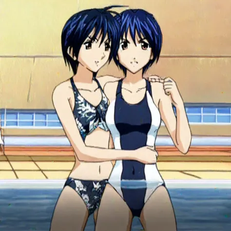 Suzuka, shor hair, blue hair, swim suit,