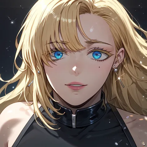 score_9, score_8_up, score7_up, source_anime, masterpiece, best quality, 1girl, solo, elegant, mysterious, long hair, blonde hair, styled asymmetrically, prominent side fringe that partially covers one side of her face, giving her an enigmatic look, blue e...