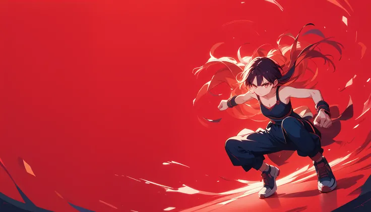 score_9, score_8_up, score_7_up, score_6_up, wallpaper-kai, (abstract-background:1.1), 1girl, red theme, action pose