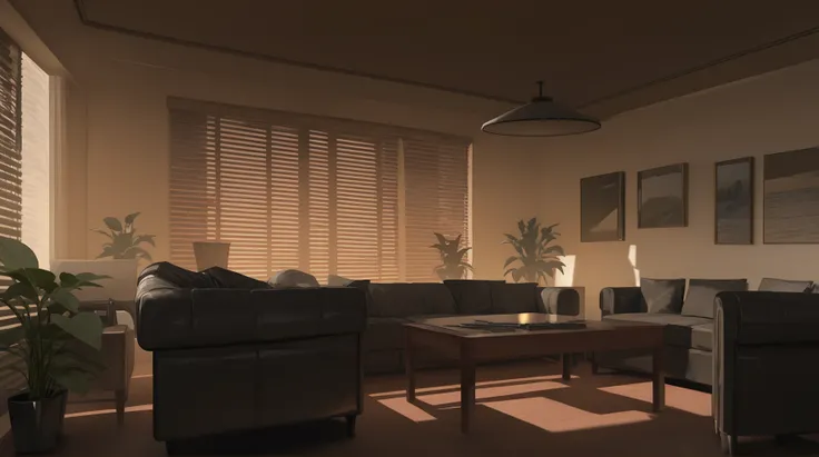 perfect quality,high quality,masterpiece,best quality,amazing quality,very aesthetic,Cinematic Lighting,newest,Tactical use of shadow,
plant, scenery, indoors, couch, potted plant, chair, window, table, sunlight, window blinds, ceiling light, lamp,,no huma...