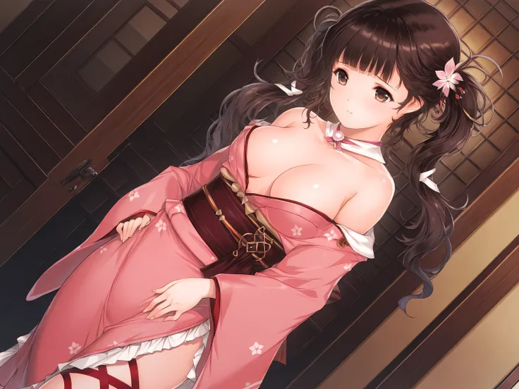 <lora:HaHa_Ranman_Illustrious:1>,uka,ukimono outfit,alicesoft,standing,indoors,medium breasts,kimono,, masterpiece,best quality,amazing quality,