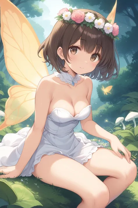 abs zPDXL, score_9, score_8_up, score_7_up, source_anime, rating_questionable, best quality, masterpiece, 4k, perfect lighting BREAK 1girl,brown hair,brown eyes, short hair , medium breasts, solo, Looking at viewer, masterpiece, best quality, fairy-tale dr...