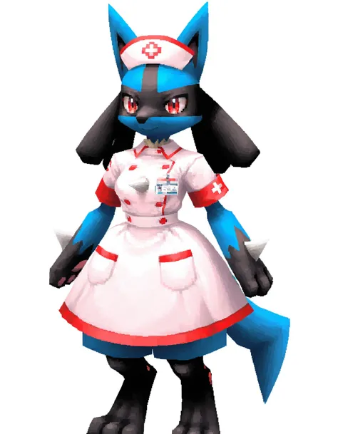 <lora:ps1_character-000052:0.8> ps1ch4r4cter, full body, solo, simple background, lucario, nurse outfit, masterpiece, best quality, amazing quality