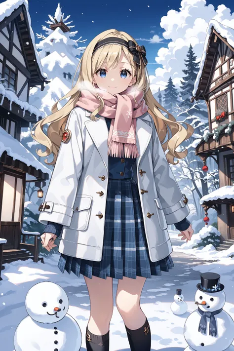 score_max, (score_9, score_8_up, score_7_up:1.2), score_6_up, official art, source_anime,
, masterpiece, absurdres, high detail, 8k,
village, snow mountain, snowman,
standing, light smile, steam,
kamotti, bow hairband, black bow, pink scarf, winter coat, w...