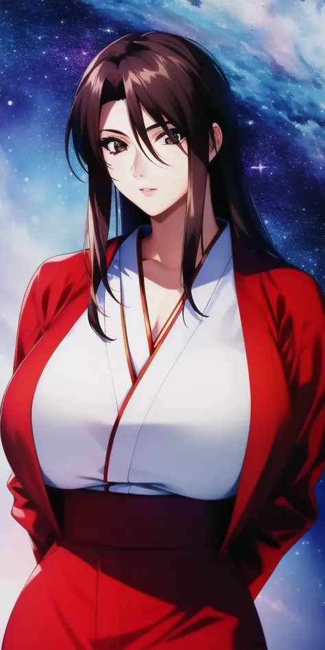 <lora:PrissV8:0.7> priscilla_asagiri_spiked_hair, huge_breasts, standing, solo, starry_sky, arms_behind_back, japanese_clothes, masterpiece, best_quality, detailed_face, detailed_eyes, highres, beautiful, detailed, absurdres,