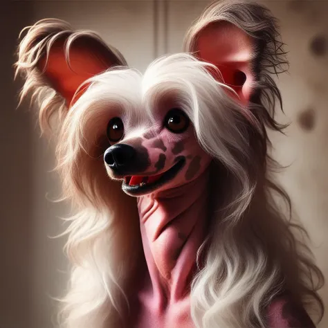 score_9, score_8_up, score_7_up, ((masterpiece, by meesh, detailed eyes, detailed face)), Chinese_Crested, Chinese crested, anthro dog, big ears, white fur, pink skin, brown blotches, brown snout, fluffy wrists, fluffy ankles, fluffy ears, fluffy tail, cur...